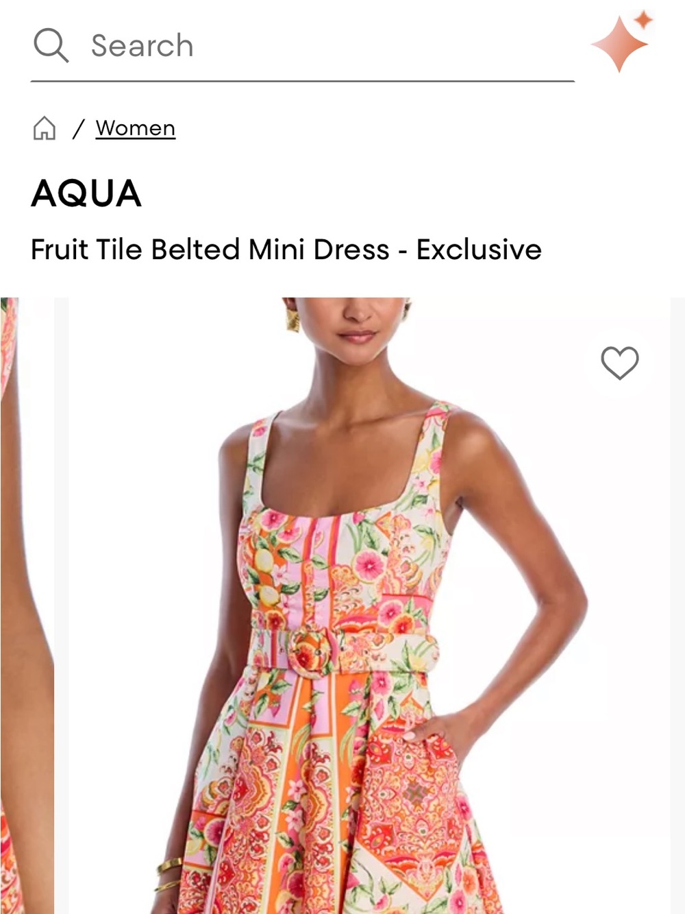 AQUA Pink Multi Fruit Tile Belted Mini Dress